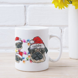 Christmas Santa Claus Pug Pet Dog Breed with Name Kaffeetasse