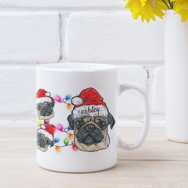 Christmas Santa Claus Pug Pet Dog Breed with Name Kaffeetasse (Von Creator hochgeladen)