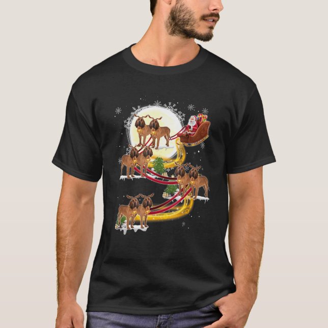 Christmas Santa Claus Riding Bloodhound Dogs Xmas T-Shirt (Vorderseite)