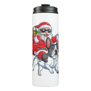 Christmas Santa Claus Riding French Bulldog Xmas B Thermosbecher