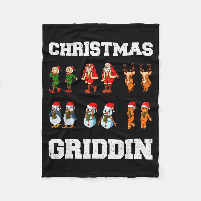 Christmas Santa Claus Snowman Reindeer Griddy Grid Fleecedecke (Vorderseite)