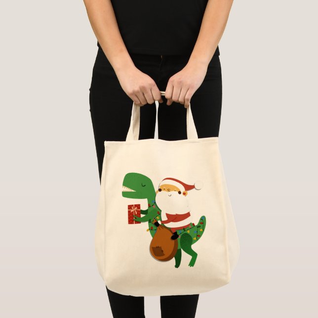 Christmas Santa Claus T-rex Dinosaur Sleigh Tragetasche (Vorderseite (Produkt))