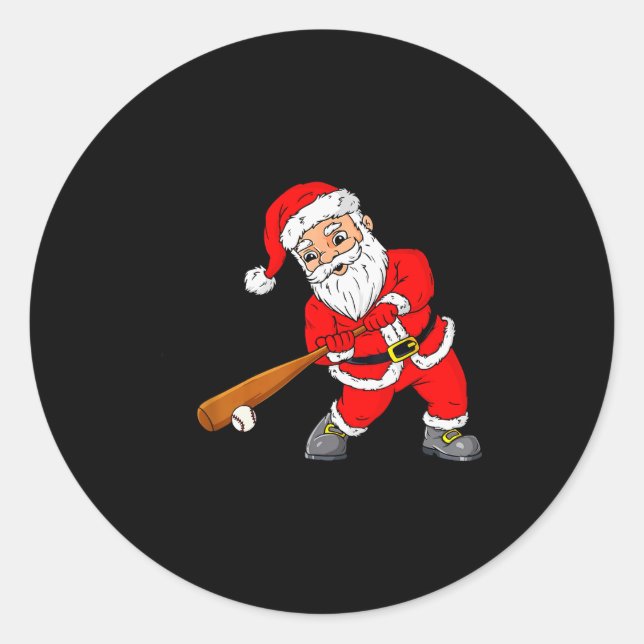 Christmas Santa Claus With Baseball Bat Boys Kids  Runder Aufkleber (Vorderseite)
