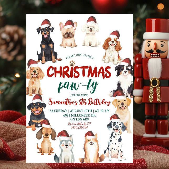 Christmas Santa Dog Lovers Theme Birthday Paw-ty  Einladung (Von Creator hochgeladen)