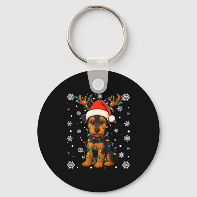 Christmas Santa Hat Reindeer Airedale Terrier Love Schlüsselanhänger (Vorderseite)