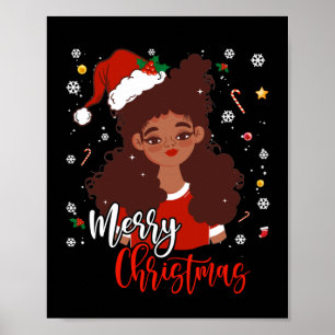 Christmas Santa Hat Shirt Black African American Poster