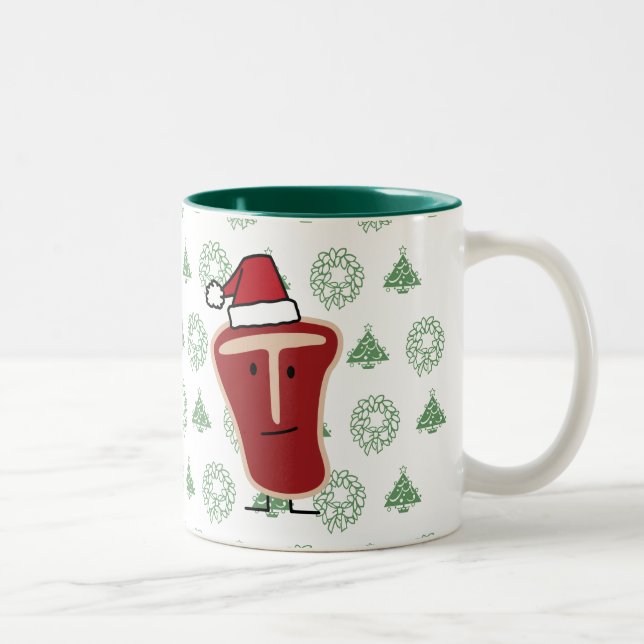 Christmas Santa Hat T-Bone Steak meat protein Zweifarbige Tasse (Rechts)