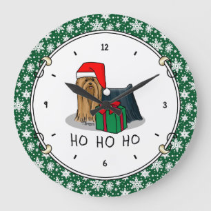 Christmas Santa Hat Yorkshire Terrier Yorkie Cute Große Wanduhr