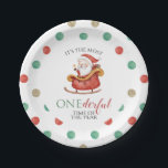 Christmas Santa Onederful First Birthday Paper Pla Pappteller<br><div class="desc">Es ist die schönste Zeit des Jahres! Santa Sleigh erste Geburtstagsparty Teller mit Aquarellsanta in Schlitten.</div>