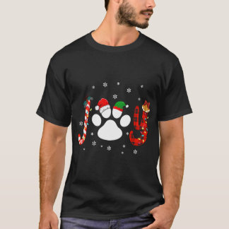 Christmas Santa Paw Joy Buffalo Red Plaid Dog Paw T-Shirt