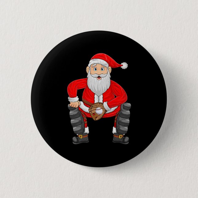Christmas Santa Playing Baseball Catcher Xmas Srts Button (Vorderseite)