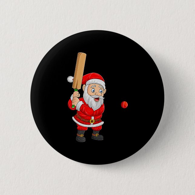 Christmas Santa Playing Cricket Xmas Funny Srts Pl Button (Vorderseite)