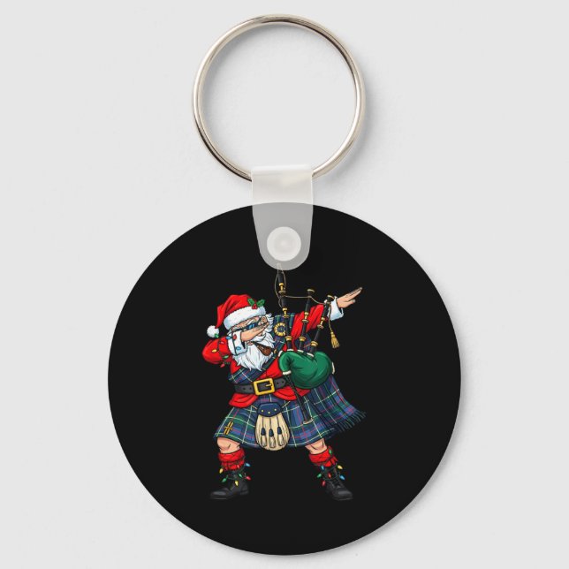 Christmas Santa Playing Scottish Bagpes Funny Holi Schlüsselanhänger (Vorderseite)