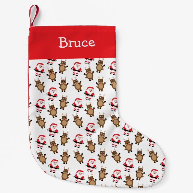 Christmas Santa Reindeer personalize White Kleiner Weihnachtsstrumpf (Vorderseite)