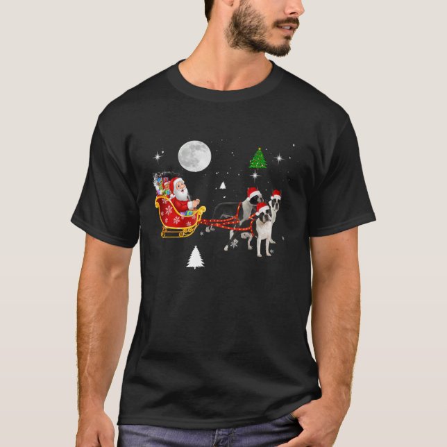 Christmas Santa Riding Boston Terrier Santa Hat Xm T-Shirt (Vorderseite)