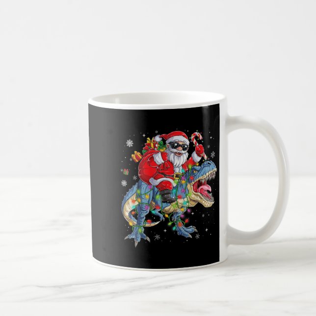 Christmas Santa Riding Dinosaur Funny Xmas Lights  Kaffeetasse (Rechts)