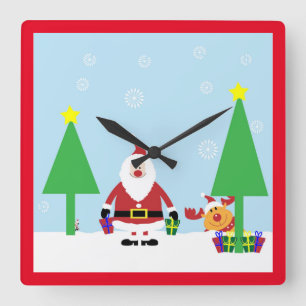 CHRISTMAS SANTA SCENE QUADRATISCHE WANDUHR