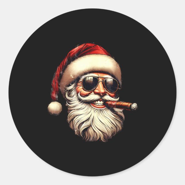 Christmas Santa Smoking Cigar With Sungl Cigar Smo Runder Aufkleber (Vorderseite)