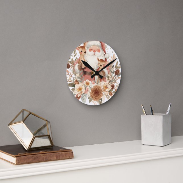 Christmas Santa Wall Clock | Winter Holiday Home  Runde Wanduhr (Büro)