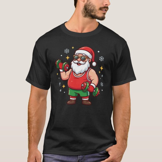 Christmas Santa Weightlifter Funny Workout Santa T-Shirt (Vorderseite)