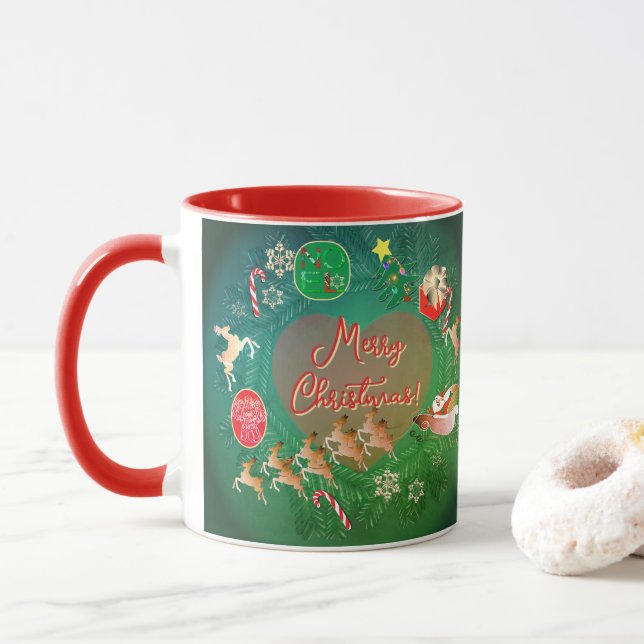 Christmas Santa Wreath  Tasse (Mit Donut)