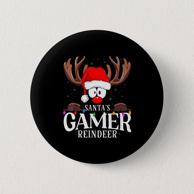 Christmas Santa's Gamer Reindeer Matching X-mas  Button (Vorderseite)