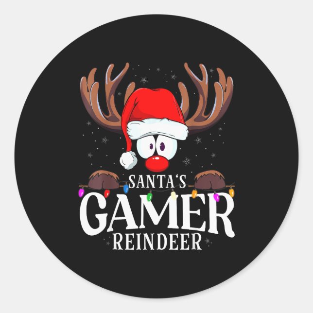 Christmas Santa's Gamer Reindeer Matching X-mas  Runder Aufkleber (Vorderseite)