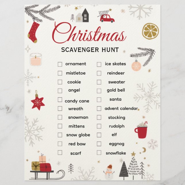Christmas Scavenger Hunt Checklist Art Briefbogen (Vorderseite)