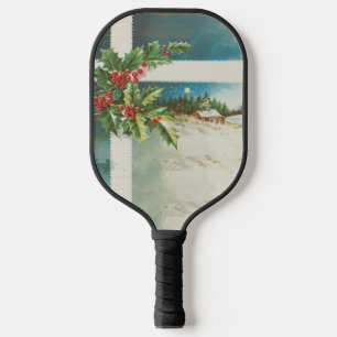 christmas scene holly snow winter artwork pickleball schläger