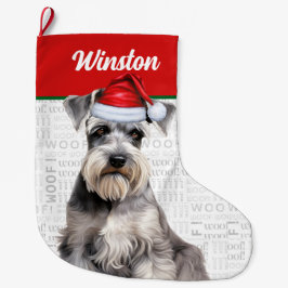 Christmas Schnauzer Dog Name Woof Background Großer Weihnachtsstrumpf
