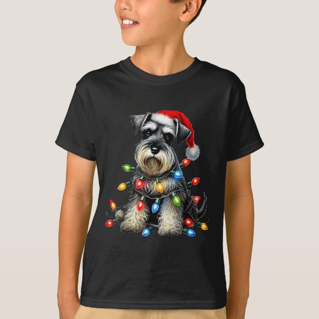 Christmas Schnauzer Dog Santa Hat Xmas Light Holid T-Shirt (Vorderseite)