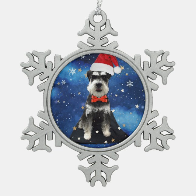 Christmas Schnauzer Schneeflocken Zinn-Ornament (Vorderseite)