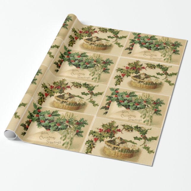 CHRISTMAS SCHREIBEN ,HOLLYBERRIES, KÜCHE MIT KÜSTE GESCHENKPAPIER (Ungerollt)
