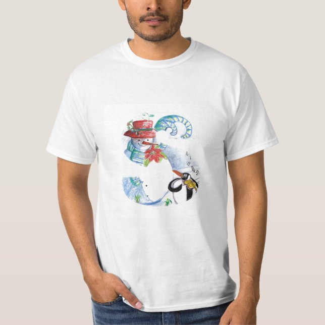 CHRISTMAS-SCHREIBEN ,PENGUINS SERENADE-MONOGRAMM T-Shirt (Vorderseite)