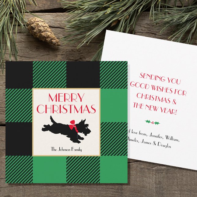Christmas Scottie Dog Buffalo Kariert Green Flat Mitteilungskarte (Von Creator hochgeladen)