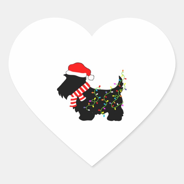 Christmas Scottie Dog mit Licht Herz-Aufkleber (Vorderseite)