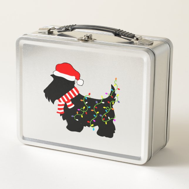 Christmas Scottie Dog mit Licht Metall Brotdose (Vorderseite)
