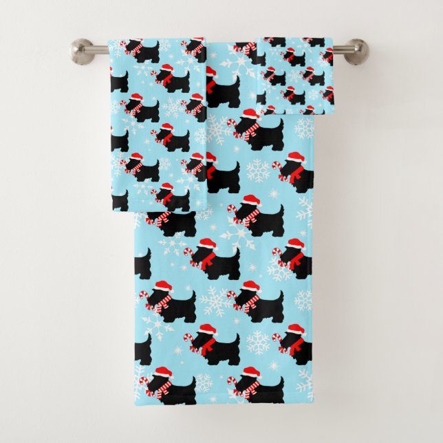 Christmas Scottie Dogs Pattern Badhandtuch Set (Insitu)