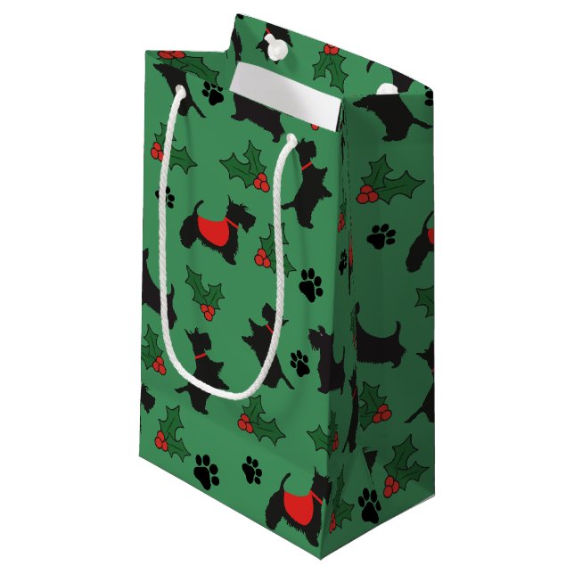 Christmas Scottie Geschenktasche Dog Holiday Kleine Geschenktüte (Vorderseite Schrägansicht)