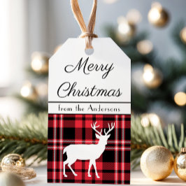 Christmas Scottish Red Tartan Kariert Pattern Stag Geschenkanhänger