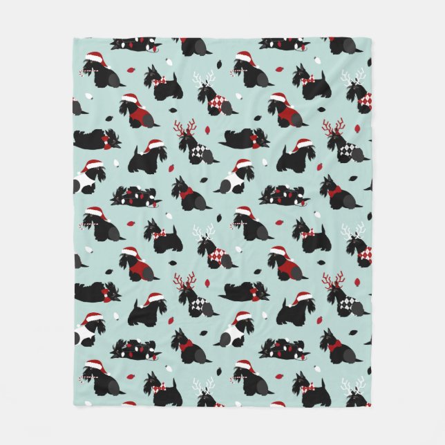 Christmas Scottish Terrier Blue Fleecedecke (Vorderseite)