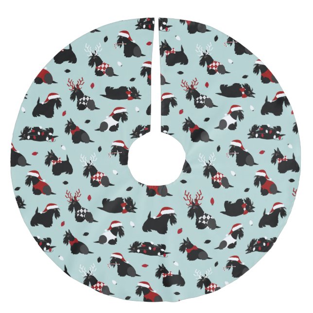 Christmas Scottish Terrier Blue Polyester Weihnachtsbaumdecke (Vorderseite)