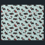 Christmas Scottish Terrier Blue Wrapping Paper Geschenkpapier<br><div class="desc">Niedliche schottische Hunde in festlichen Outfits,  Weihnachtsmannmützen und Raute Pullover mit verstreuten Weihnachtsschmuck auf blauem Hintergrund.</div>