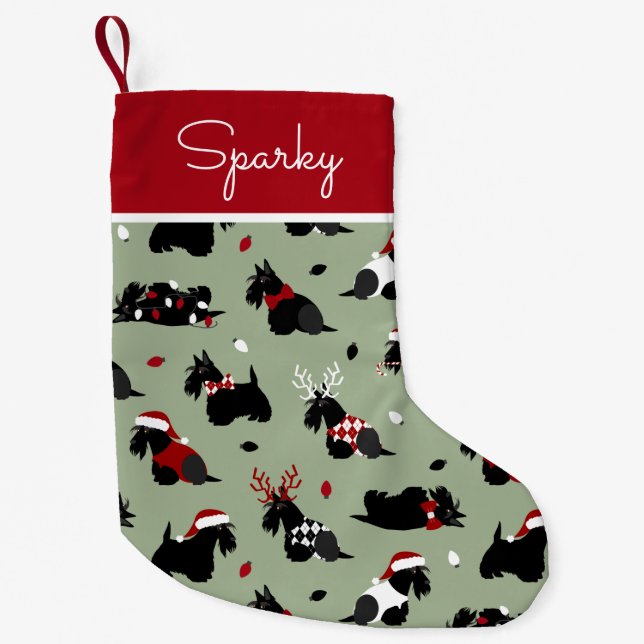 Christmas Scottish Terrier Green Kleiner Weihnachtsstrumpf (Vorderseite)