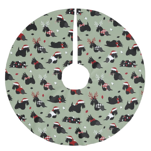 Christmas Scottish Terrier Green Polyester Weihnachtsbaumdecke (Vorderseite)