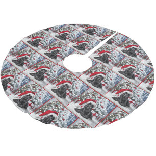 Christmas Scottish Terrier mit Weihnachtsmannmütze Polyester Weihnachtsbaumdecke