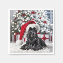 Christmas Scottish Terrier On a White Rug Serviette