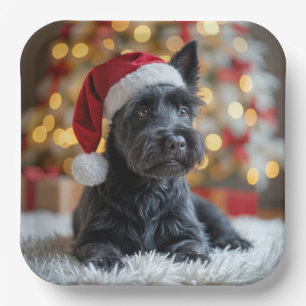 Christmas Scottish Terrier On Fur Pappteller