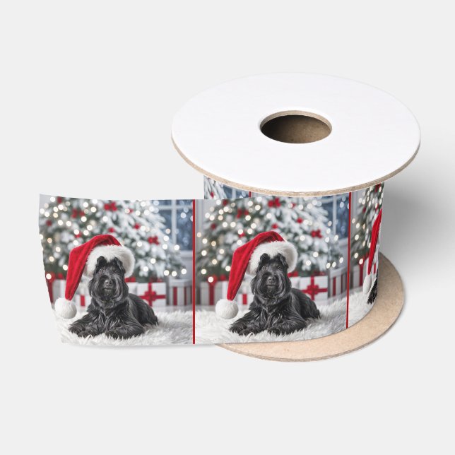 Christmas Scottish Terrier On White Rug Satinband (Spule)