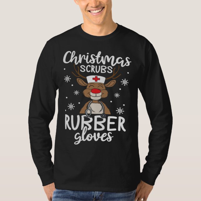 Christmas Scrubs Rubber Gloves  Nursing Christmas T-Shirt (Vorderseite)